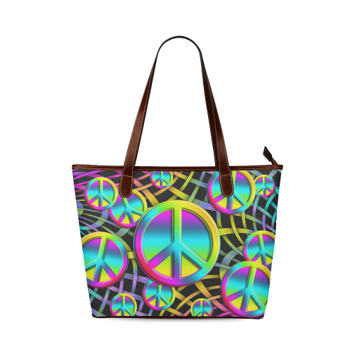 Colorful Peace Pattern Shoulder Tote Bag (Model 1646)