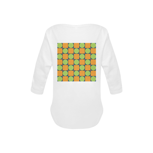 Green and Orange Geometric Pattern Baby Powder Organic Long Sleeve One Piece (Model T27)