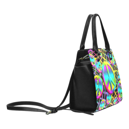 Colorful Peace Pattern Rivet Shoulder Handbag (Model 1645)