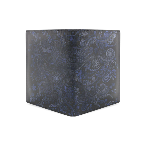 Ornamental blue on gray Men's Leather Wallet (Model 1612)