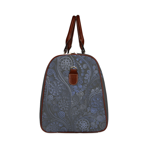 Ornamental Blue on Gray Waterproof Travel Bag/Small (Model 1639)