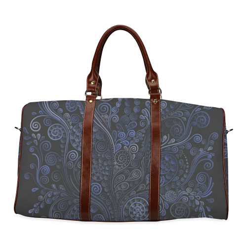 Ornamental Blue on Gray Waterproof Travel Bag/Small (Model 1639)