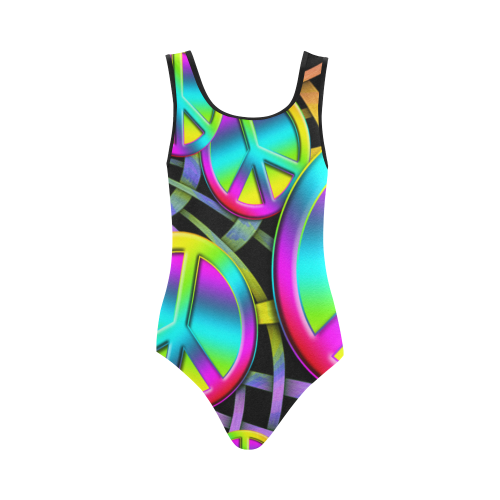 Colorful Peace Pattern Vest One Piece Swimsuit (Model S04)