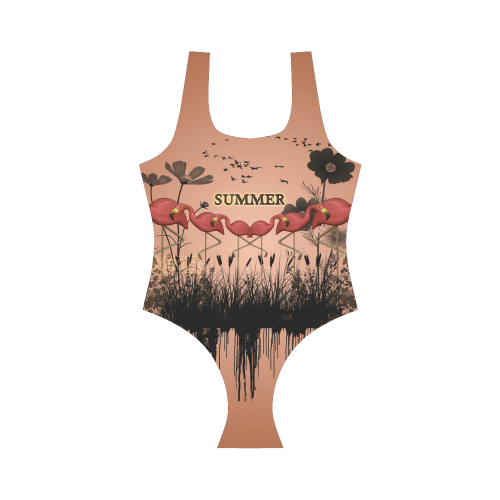 Summer design with flamingo Vest One Piece Swimsuit (Model S04)