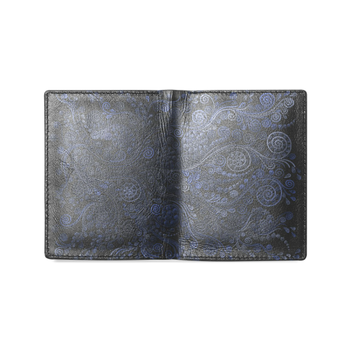 Ornamental blue on gray Men's Leather Wallet (Model 1612)