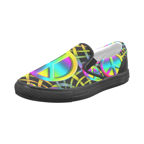 Colorful Peace Pattern Men's Slip-on Canvas Shoes (Model 019)