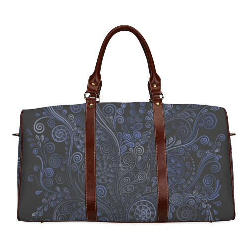 Ornamental Blue on Gray Waterproof Travel Bag/Small (Model 1639)