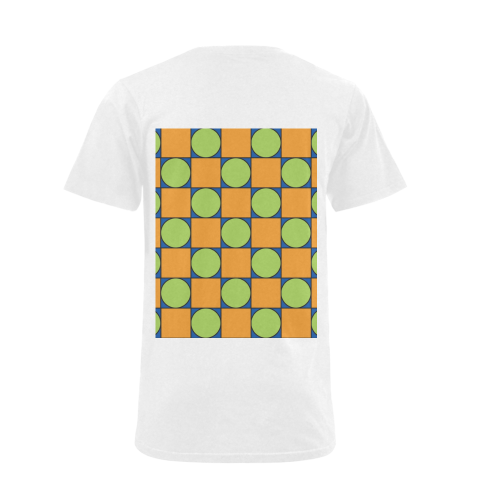 Green and Orange Geometric Pattern Men's V-Neck T-shirt (USA Size) (Model T10)