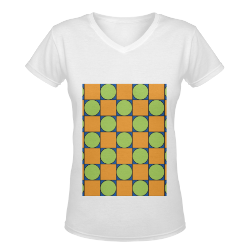 Green and Orange Geometric Pattern Women's Deep V-neck T-shirt (Model T19)