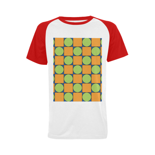 Green and Orange Geometric Pattern Men's Raglan T-shirt Big Size (USA Size) (Model T11)