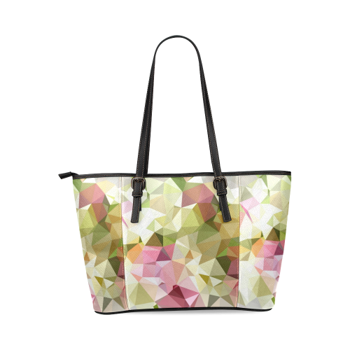 Low Poly Pastel Flowers Leather Tote Bag/Large (Model 1640)