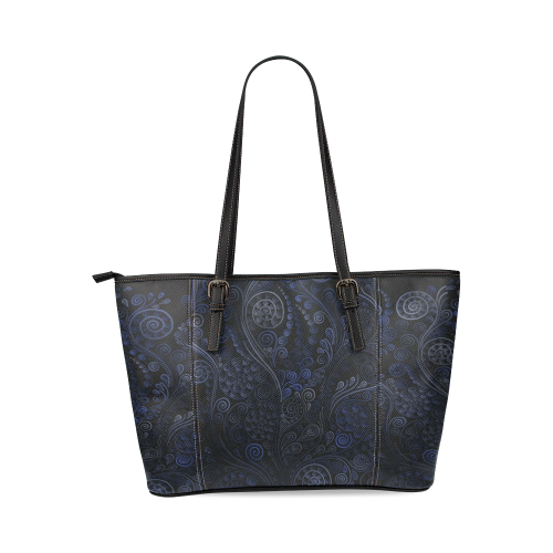 Ornamental - blue on gray Leather Tote Bag/Small (Model 1640)