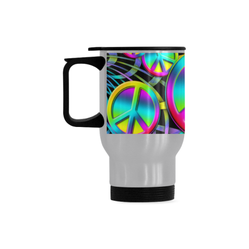 Colorful Peace Pattern Travel Mug (Silver) (14 Oz)