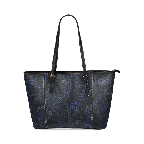 Ornamental - blue on gray Leather Tote Bag/Small (Model 1640)