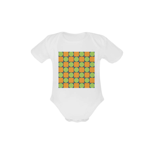 Green and Orange Geometric Pattern Baby Powder Organic Short Sleeve One Piece (Model T28)