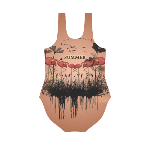 Summer design with flamingo Vest One Piece Swimsuit (Model S04)