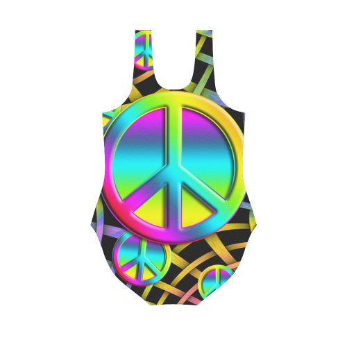 Colorful Peace Pattern Vest One Piece Swimsuit (Model S04)