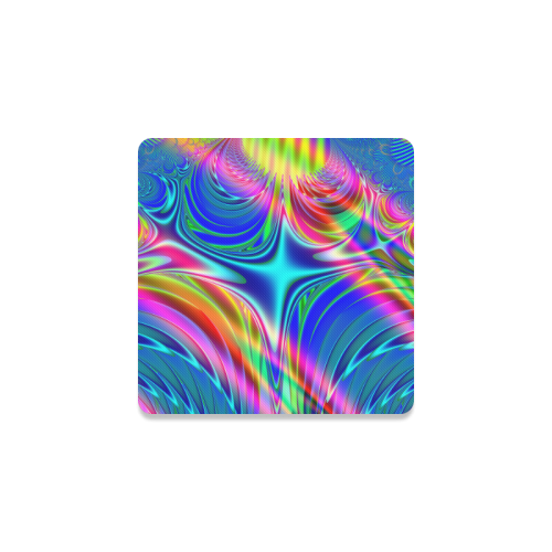 Rainbow Splash Fractal Square Coaster