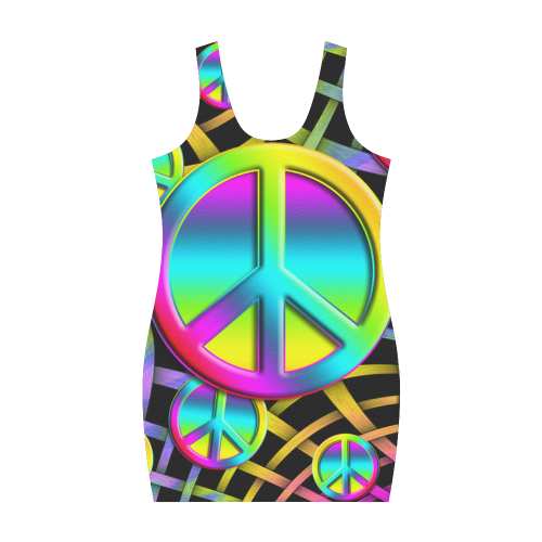 Colorful Peace Pattern Medea Vest Dress (Model D06)