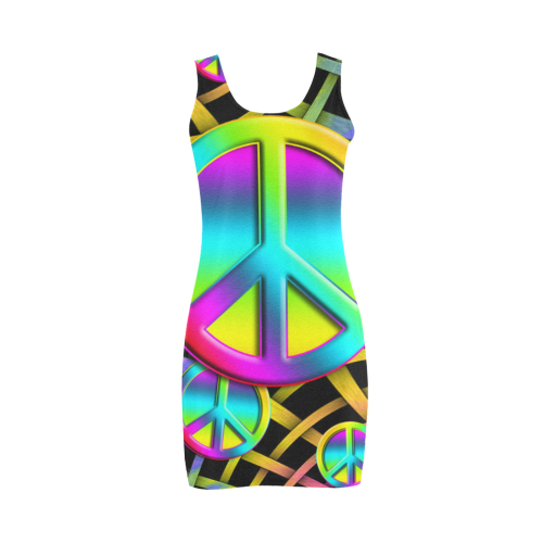Colorful Peace Pattern Medea Vest Dress (Model D06)