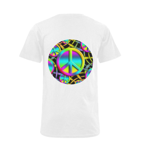 Neon Colorful Peace Pattern Men's V-Neck T-shirt (USA Size) (Model T10)