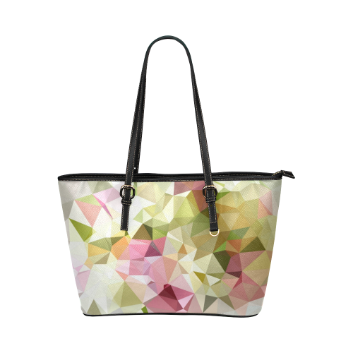 Low Poly Pastel Flowers Leather Tote Bag/Large (Model 1651)