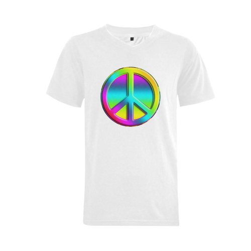 Neon Colorful Peace Pattern Men's V-Neck T-shirt  Big Size(USA Size) (Model T10)