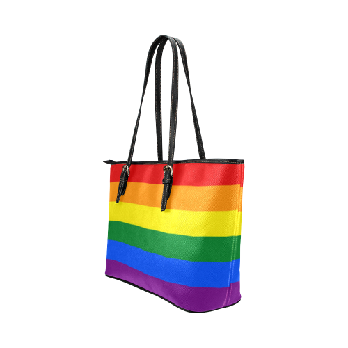 Gay Pride Rainbow Flag Stripes Leather Tote Bag/Large (Model 1651)