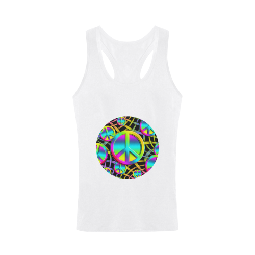 Neon Colorful Peace Pattern Plus-size Men's I-shaped Tank Top (Model T32)