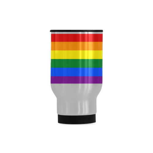 Gay Pride Rainbow Flag Stripes Travel Mug (Silver) (14 Oz)