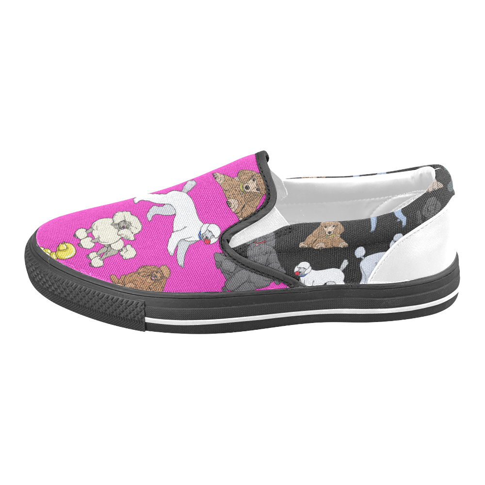 poodles fuchia black Women's Unusual Slipon Canvas Shoes (Model 019