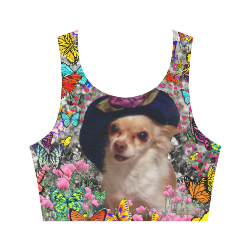 Chi Chi in Yellow Butterflies, Chihuahua Puppy Dog Women's Crop Top (Model T42)