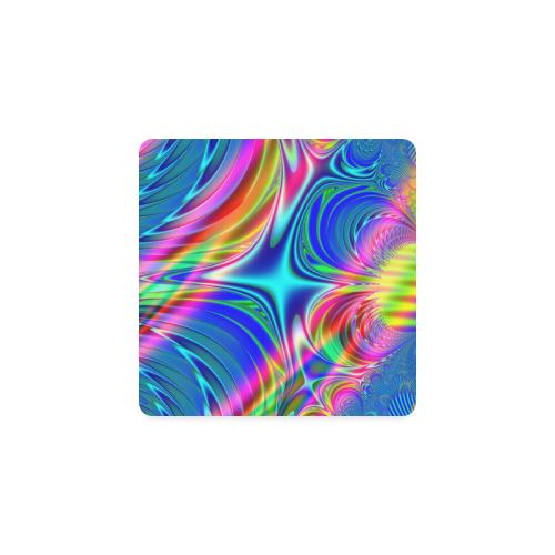 Rainbow Splash Fractal Square Coaster