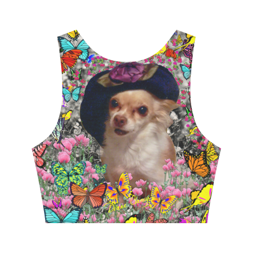 Chi Chi in Yellow Butterflies, Chihuahua Puppy Dog Women's Crop Top (Model T42)