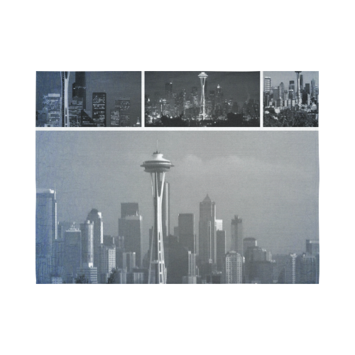 Grey Seattle Space Needle Collage Cotton Linen Wall Tapestry 80"x 60"