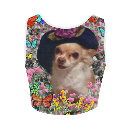 Chi Chi in Yellow Butterflies, Chihuahua Puppy Dog Women's Crop Top (Model T42)