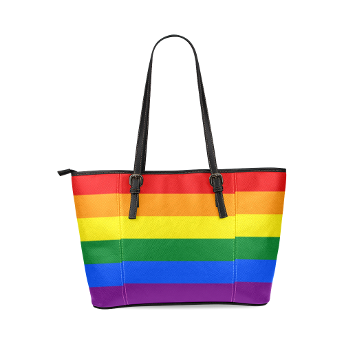 Gay Pride Rainbow Flag Stripes Leather Tote Bag/Large (Model 1640)