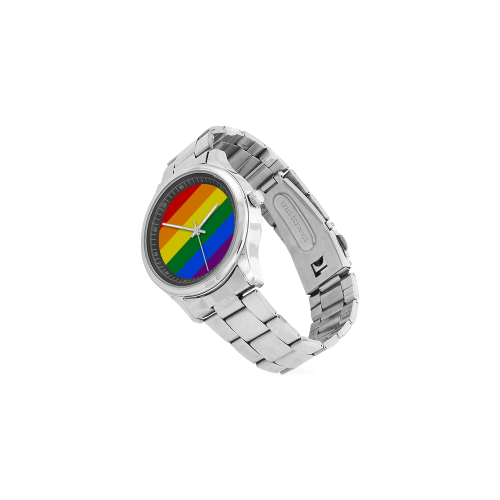 Gay Pride Rainbow Flag Stripes Men's Stainless Steel Watch(Model 104)