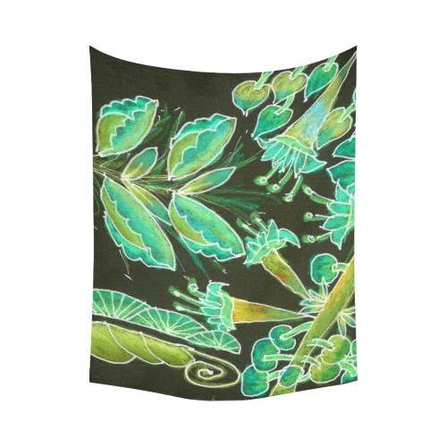 Irish Garden, Lime Green Flowers Dance in Joy Cotton Linen Wall Tapestry 80"x 60"