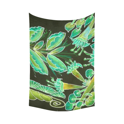Irish Garden, Lime Green Flowers Dance in Joy Cotton Linen Wall Tapestry 90"x 60"