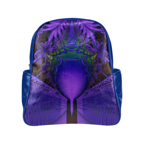 Blue and Purple Lace Fractal Multi-Pockets Backpack (Model 1636)