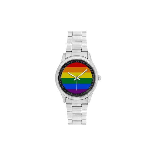 Gay Pride Rainbow Flag Stripes Men's Stainless Steel Watch(Model 104)