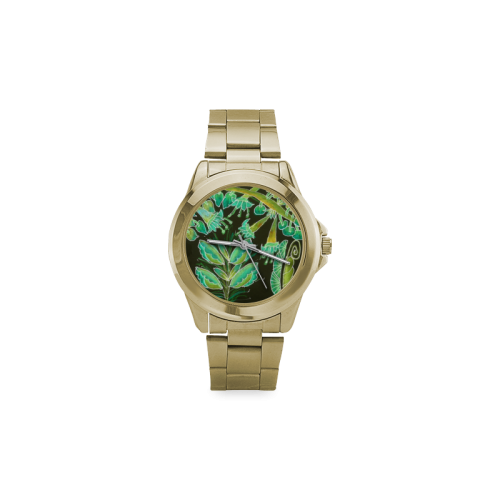 Irish Garden, Lime Green Flowers Dance in Joy Custom Gilt Watch(Model 101)