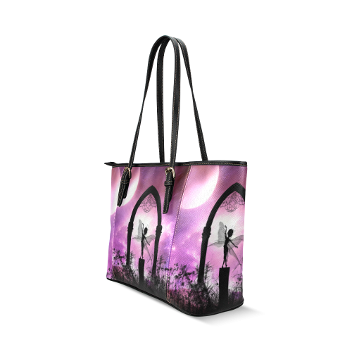Cute dancing fairy in the night Leather Tote Bag/Large (Model 1640)