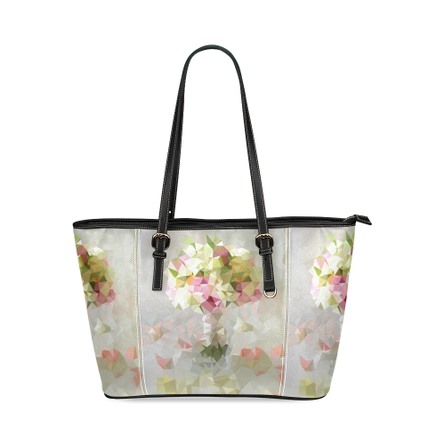 Low Poly Pastel Flowers Leather Tote Bag/Large (Model 1640)