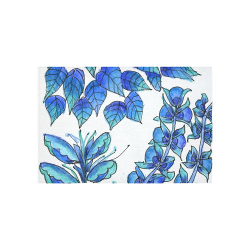 Pretty Blue Flowers, Aqua Garden Zendoodle Cotton Linen Wall Tapestry 60"x 40"