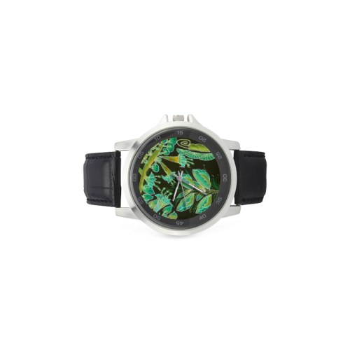 Irish Garden, Lime Green Flowers Dance in Joy Unisex Stainless Steel Leather Strap Watch(Model 202)