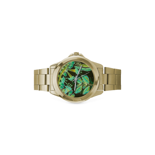 Irish Garden, Lime Green Flowers Dance in Joy Custom Gilt Watch(Model 101)