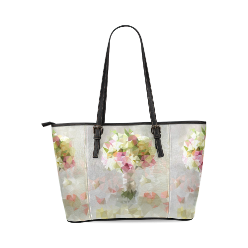 Low Poly Pastel Flowers Leather Tote Bag/Large (Model 1640)