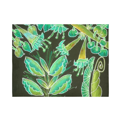 Irish Garden, Lime Green Flowers Dance in Joy Cotton Linen Wall Tapestry 80"x 60"